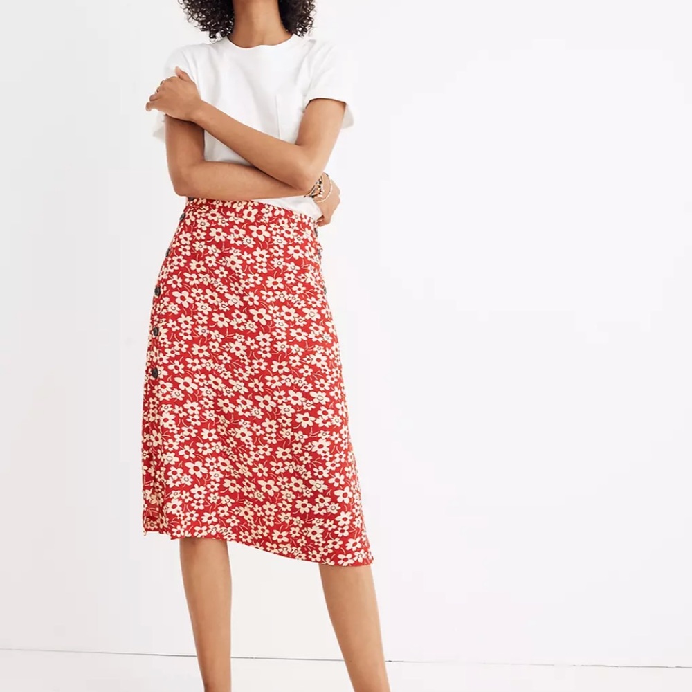 MADEWELL Side-Button Skirt in Full Bloom Size 2